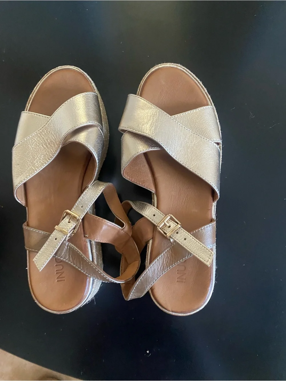 Platform Espadrille Sandals in Metallic Gold with Ankle Strap